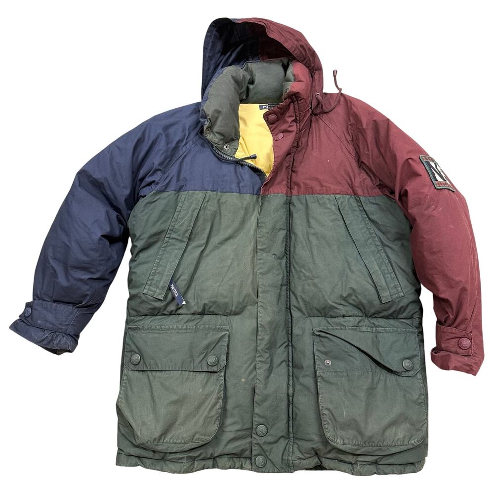 Vintage Nautica Duck Down Jacket Men’s Medium Color Block 90s Puffer Heavy Coat